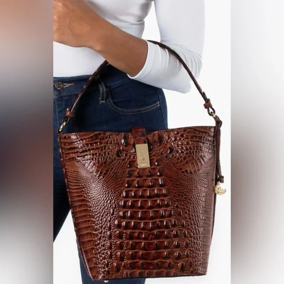 Brahmin Shira Genuine Shearling & Croc Embossed Leather Bucket Bag NWT - Picture 8 of 8